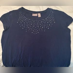 “Chico’s” navy ladies cap sleeved tshirt. Embellished. Chico’s size 2.